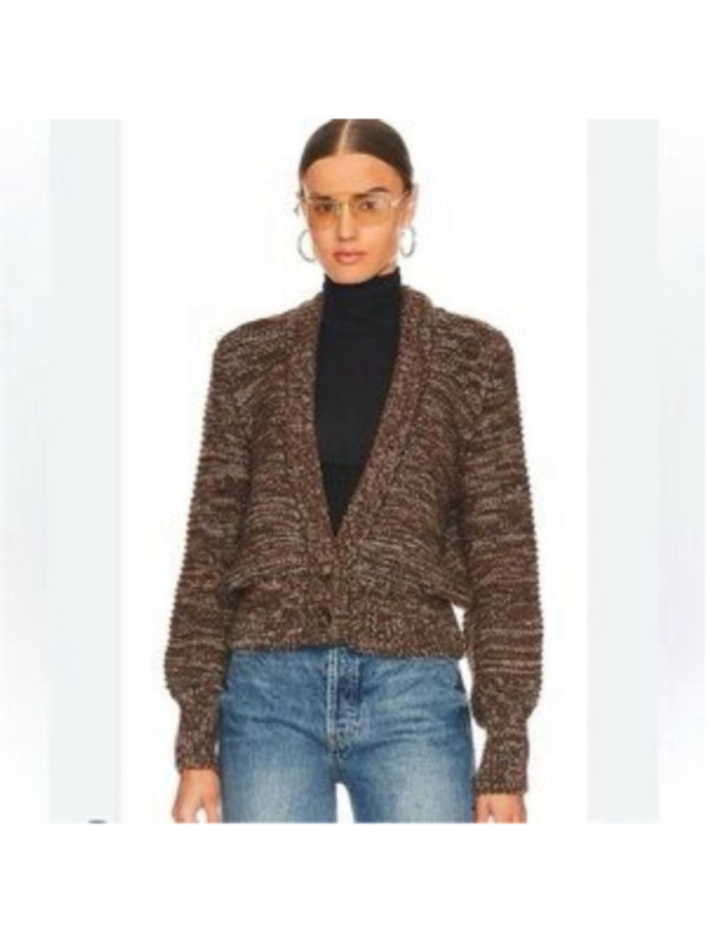 Anine Bing Dayna Cardigan in Marled Brown baby alpaca blend luxury neutral sz lg